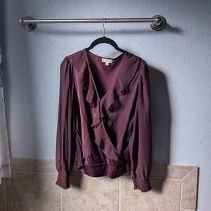 Elegant Plum/burgundy Georgie Ruffle Surplice  Blouse
